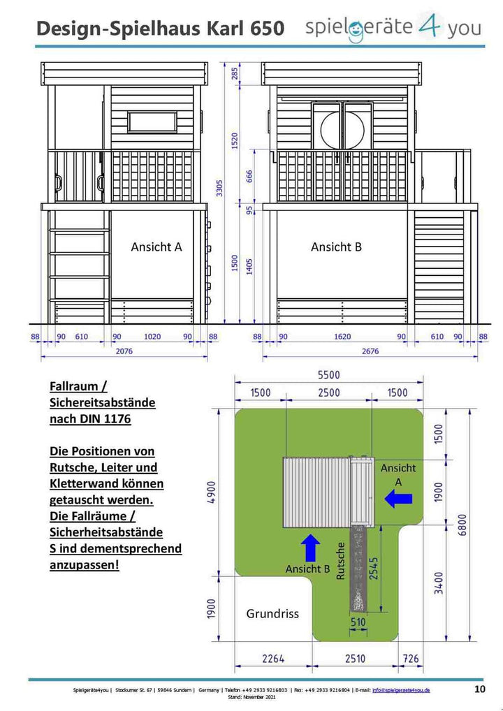 Stelzenhaus Clara - Premium 655, Rutsche, Kletterwand, Kaufladen, Feuerwehrstange