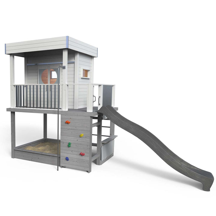 Stelzenhaus Clara - Premium 655, Rutsche, Kletterwand, Kaufladen, Feuerwehrstange