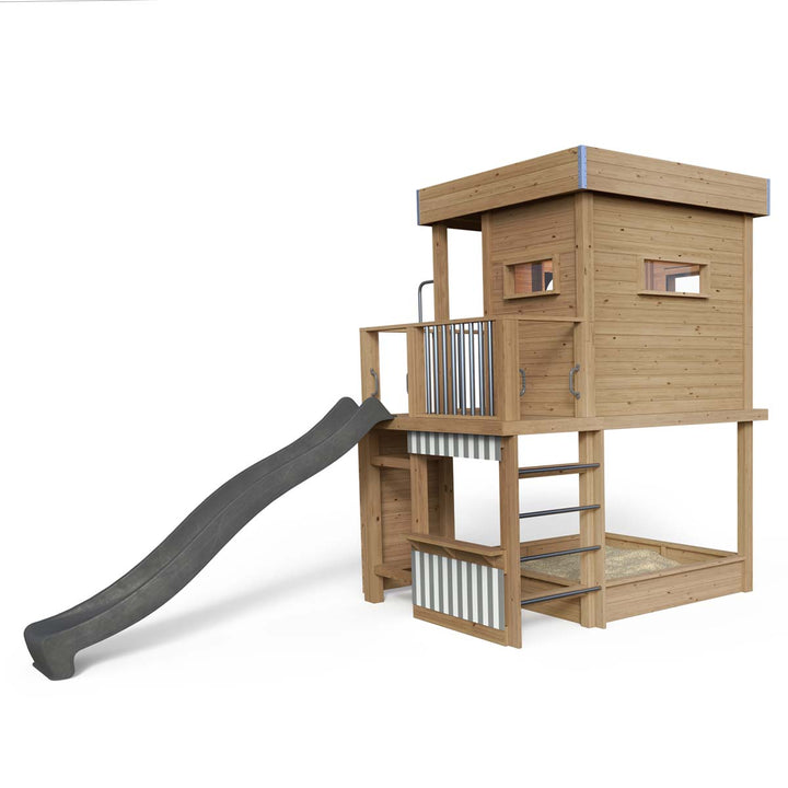 Stelzenhaus Clara - Premium 655, Rutsche, Kletterwand, Kaufladen, Feuerwehrstange