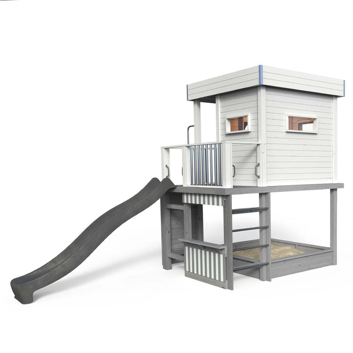 Stelzenhaus Clara - Premium 655, Rutsche, Kletterwand, Kaufladen, Feuerwehrstange