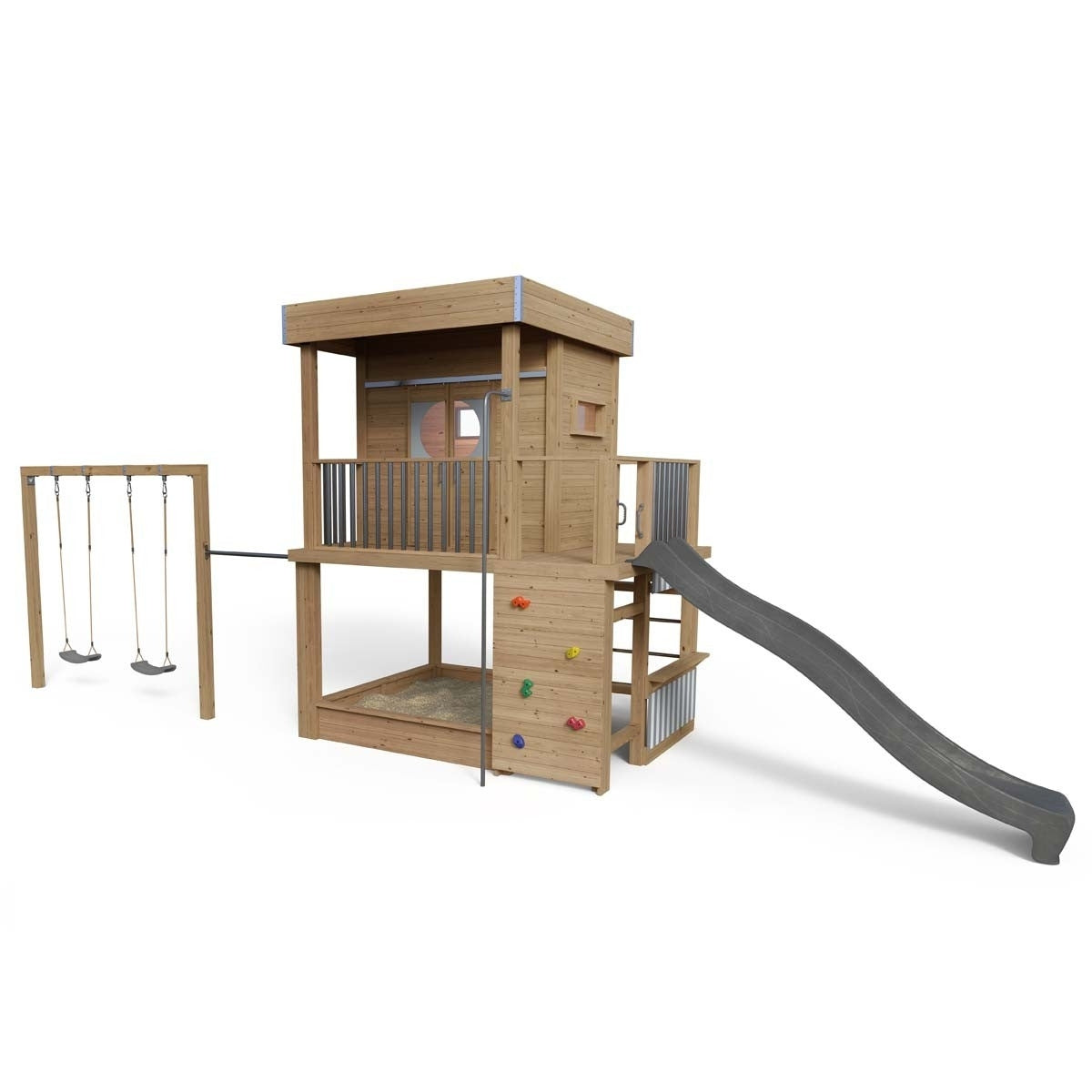 Stelzenhaus Clara - Spielwelt 855, Schaukel, Rutsche, Kletterwand, Feuerwehrstange, Kaufladen