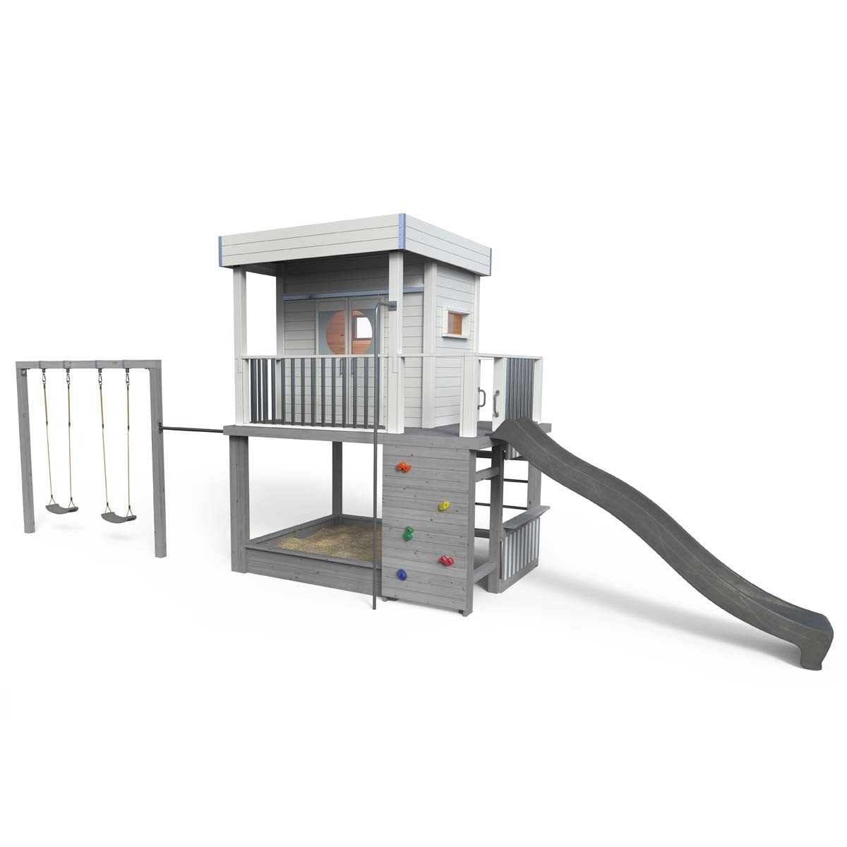 Stelzenhaus Clara - Spielwelt 855, Schaukel, Rutsche, Kletterwand, Feuerwehrstange, Kaufladen