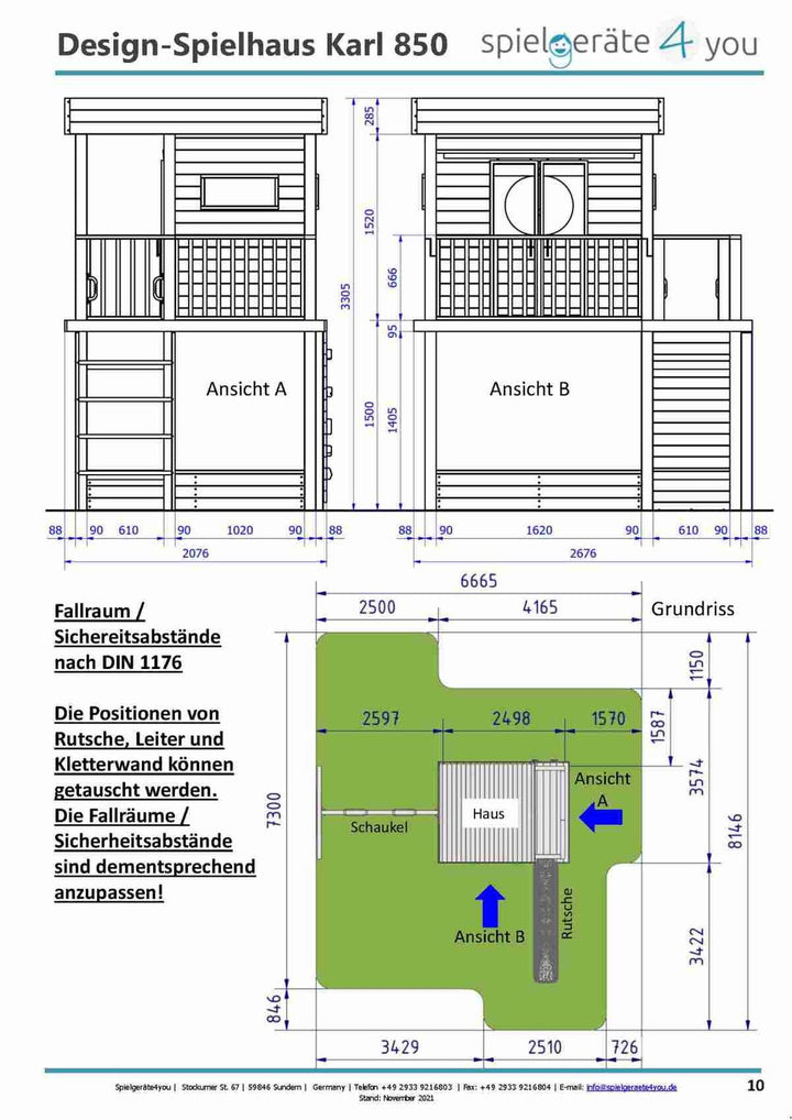 Stelzenhaus Clara - Spielwelt 855, Schaukel, Rutsche, Kletterwand, Feuerwehrstange, Kaufladen