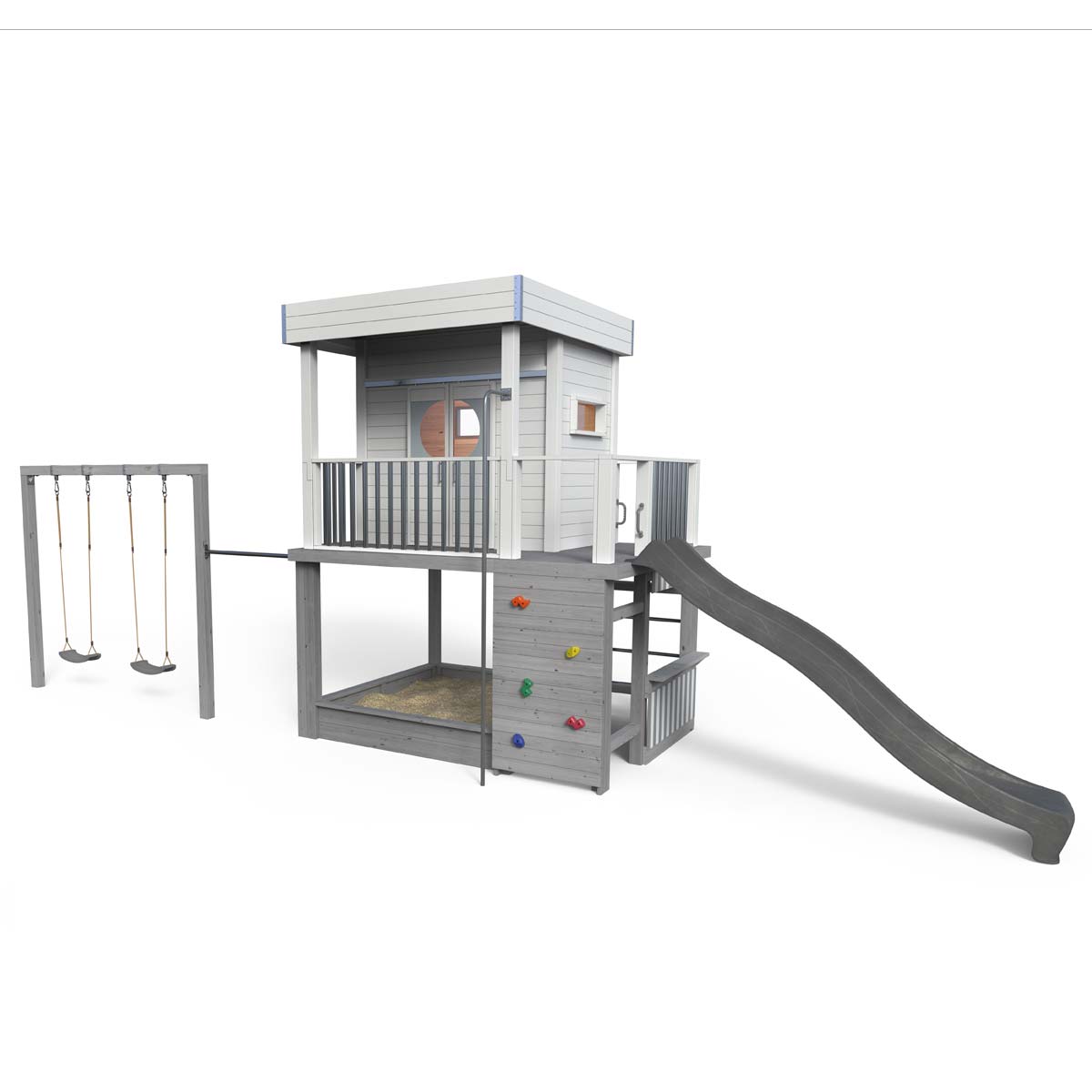 Stelzenhaus Karl - Spielwelt 860, Schaukel, Rutsche, Kletterwand, Feuerwehrstange, Kaufladen