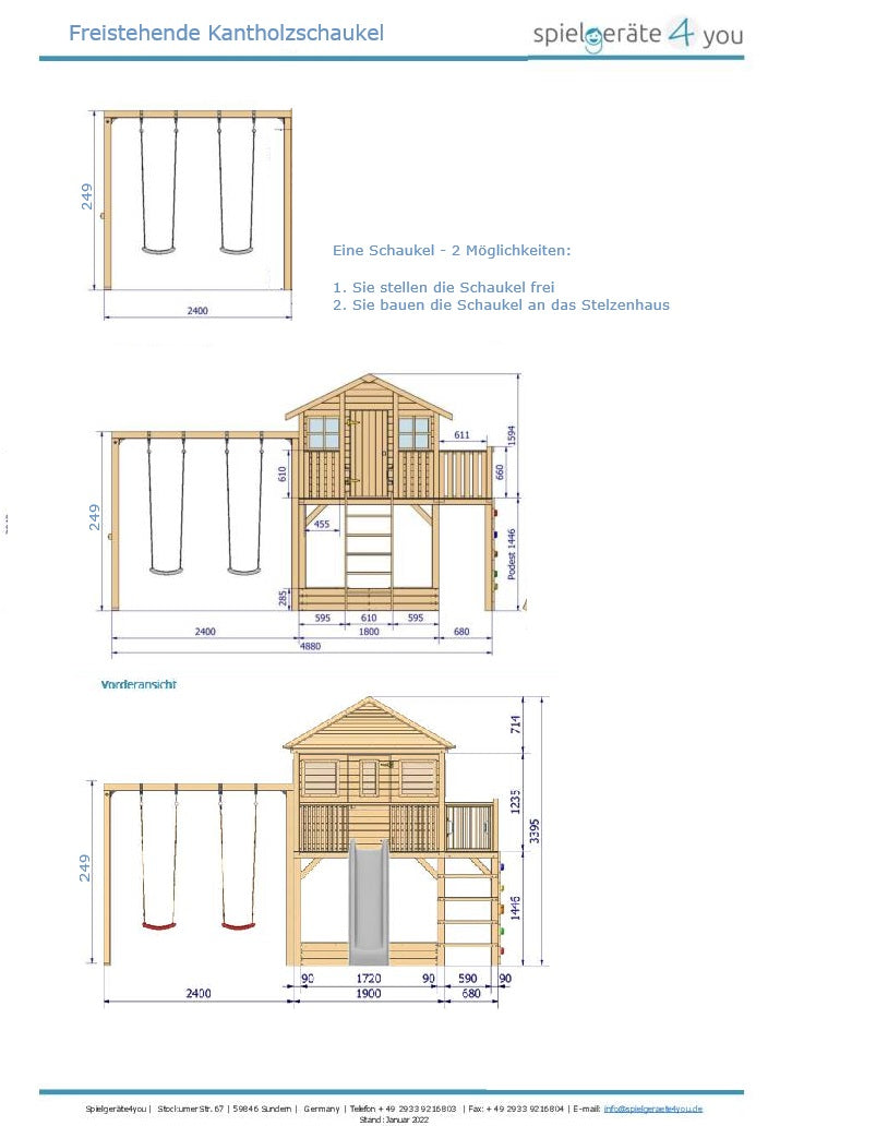Freistehende Kantholzschaukel 626 natürlich Lärche
